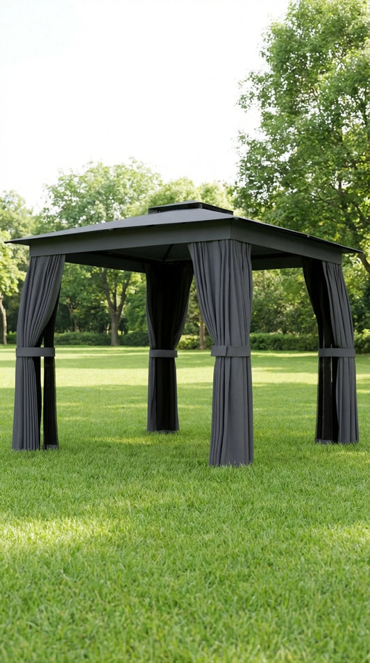 The Open Room - 10x10 Steel Gazebo with Curtains and Double Roof