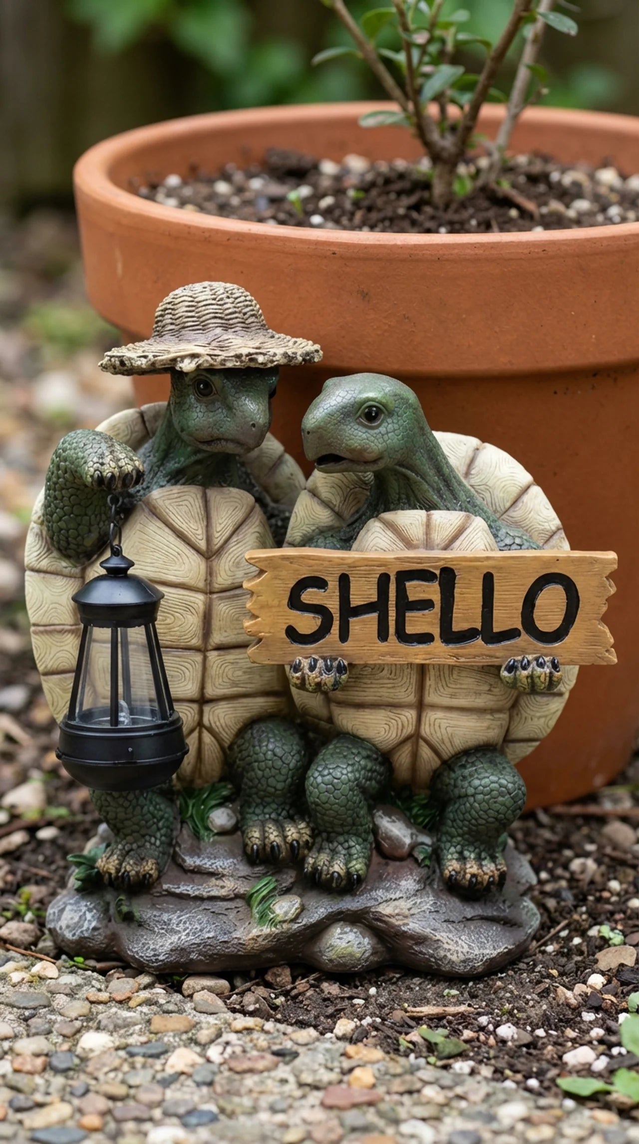 Sheldon & The Shello Pair - Turtle Garden Statue Resin Ornament with Solar Lantern