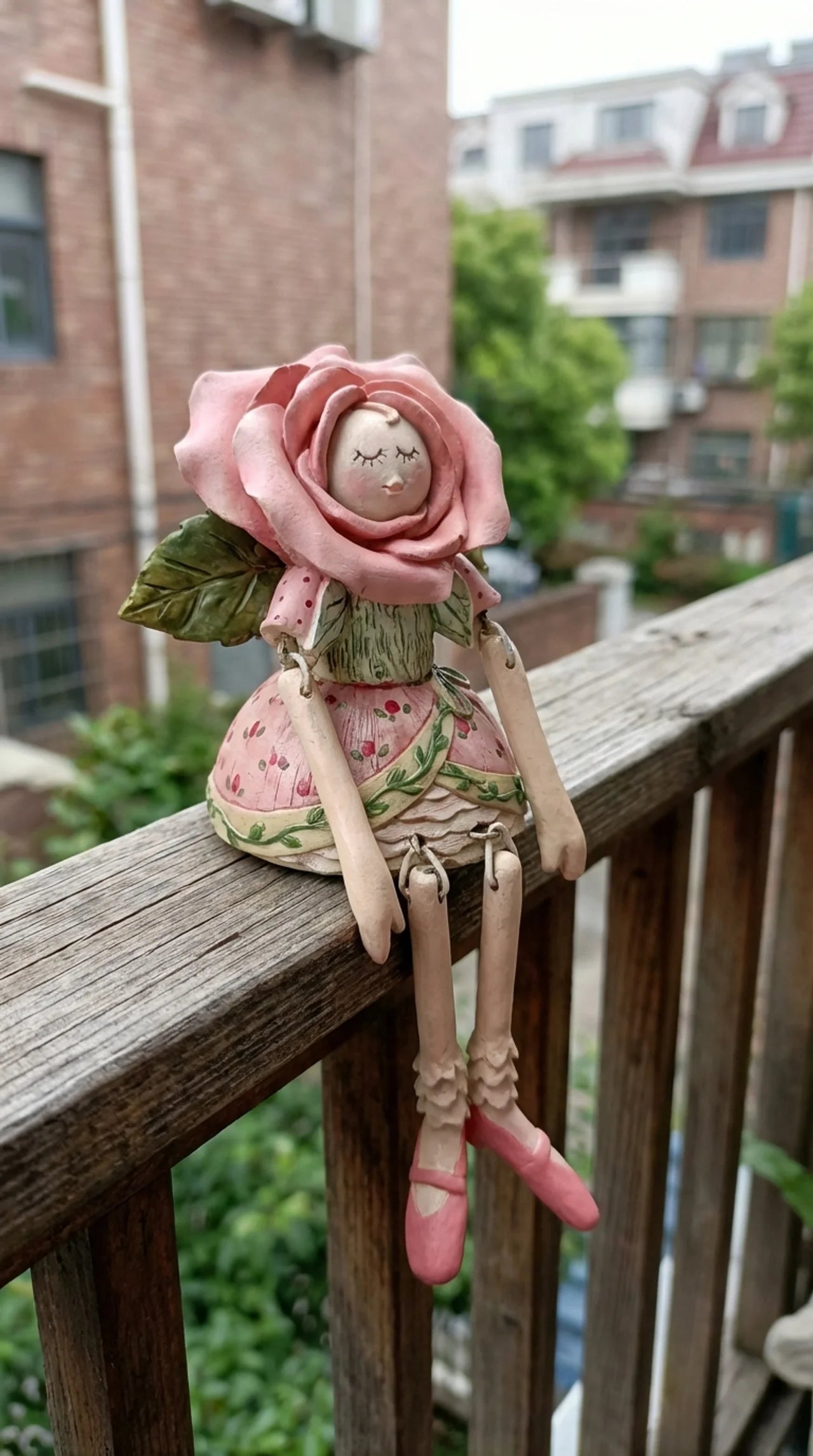 Rosa and the Teapot - Rose Fairy Garden Ornament Resin Shelf Sitter with Teapot